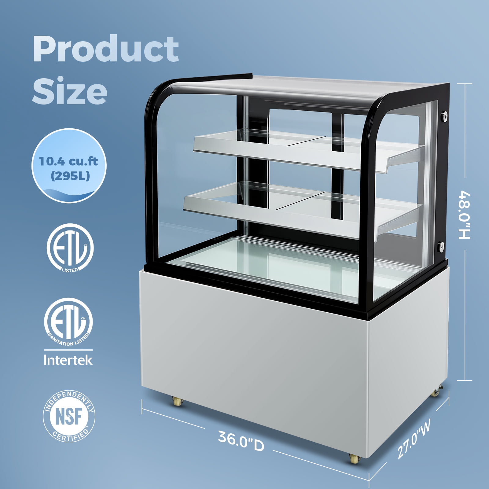 NSF 36" Curved Glass Bakery Display Refrigerator – 10.4 Cu. Ft. Commercial Cake Showcase with LED Lighting