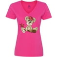 thumbnail image 3 of Inktastic Baseball Teddy Bear Women's V-Neck T-Shirt, 3 of 5