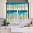 thumbnail image 3 of Kitchen Window Curtains Valance and Tier Set, Abstract Turquoise Beige Beach Theme Rod Pocket Tier Curtain Valance Set, Coastal Ombre Water Ripple Light Filtering Cafe Curtains for Bedroom, 3 of 9