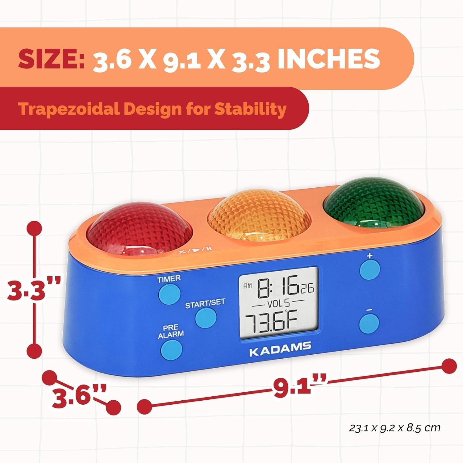 KADAMS Visual Timer for Kids with Pre-Alarm Stop Light Concept, Clock with Indoor Temperature, Kindergarten Classroom Teacher Must Have, Time Management Gifts for Kids, Toddlers, Kindergardeners,ADHD
