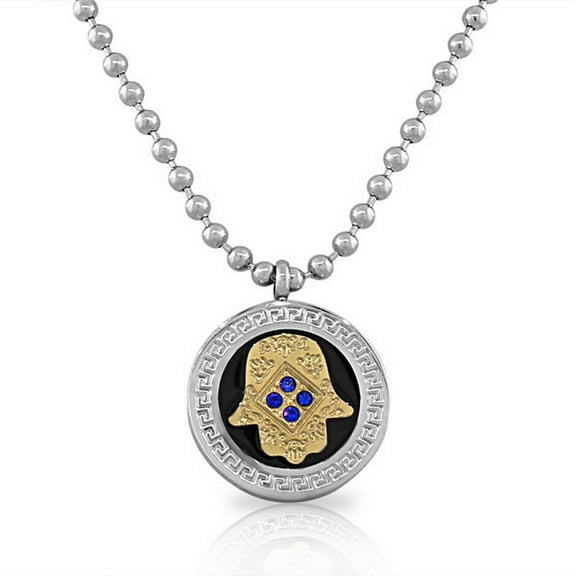 EDFORCE Stainless Steel Two-Tone Hamsa Evil Eye Blue CZ Pendant Necklace