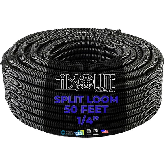 Absolute SLT14-50 50' 1/4" 5mm split wire loom conduit polyethylene corrugated tubing sleeve tube