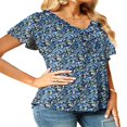 thumbnail image 2 of CHUANK Blouses pour Femmes à Fleurs à Volants Manches Courtes Tunique Décontractée Col en V Chemises d'Été, 2 of 6