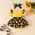 thumbnail image 4 of Onesies Short Sleeve Ribbed Cartoon Bodysuits Dress Headbands Set Baby Onsies Yellow 3 Months-6 Months, 4 of 6