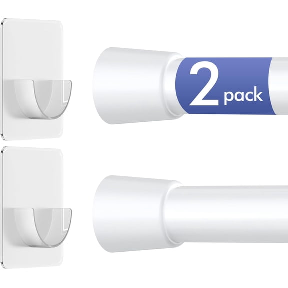 2 Pack White Spring Tension Curtain Rods Adjustable 16 to 40 Inch