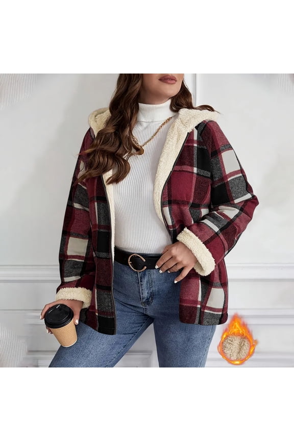 Womens Sherpas Lined Fleece Jacket Full Zip Up Hooded Oversized Sweatshirt Long Sleeve Flannel Shirt Jacket with Side Pockets Fall Winter