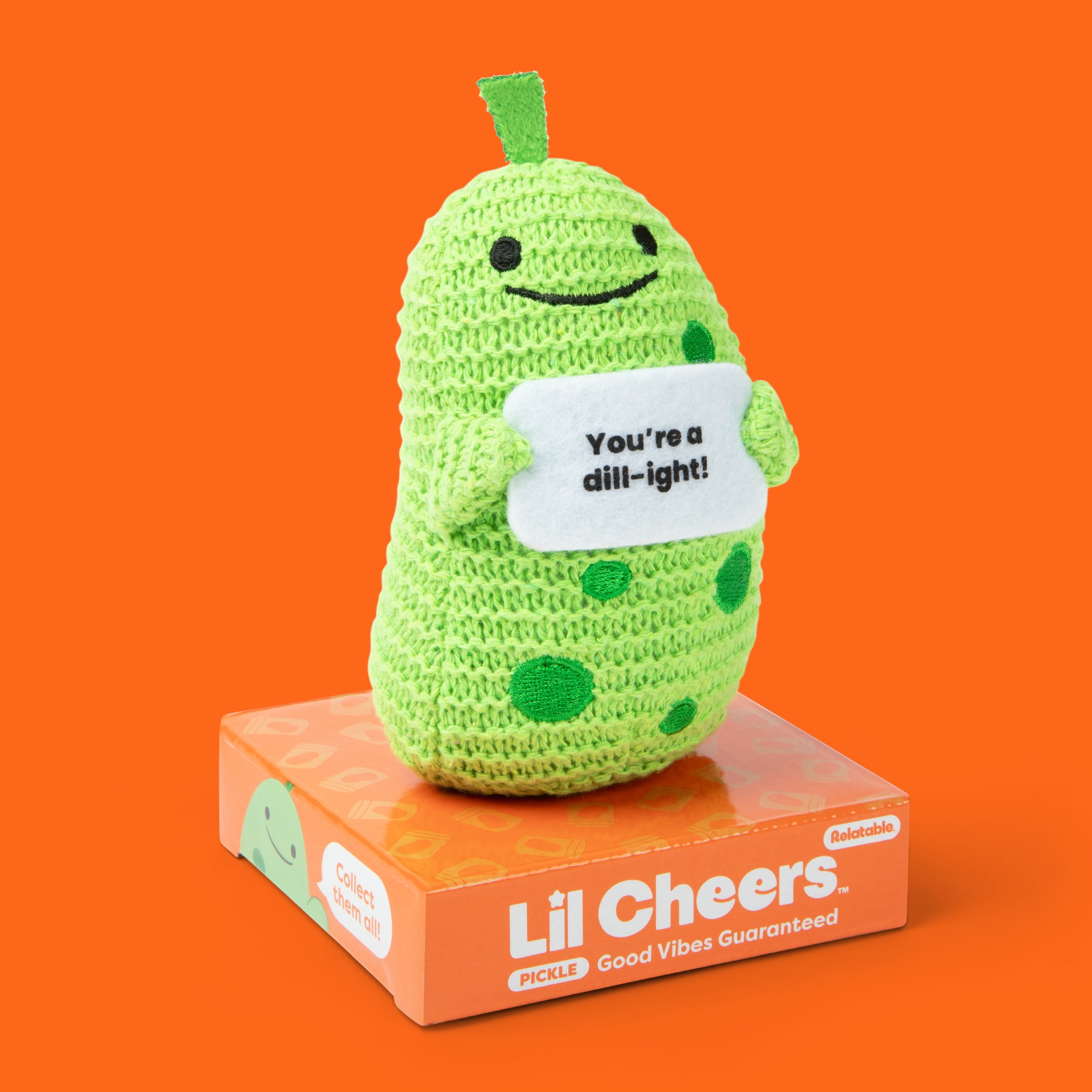 Lil Cheers Pickle by Relatable, Uplifting Plush Toy with Positive Message, Desk Decor