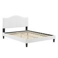 thumbnail image 2 of Twin Size Platform Bed Classic White Velvet Camelback Design Headboard, 2 of 7