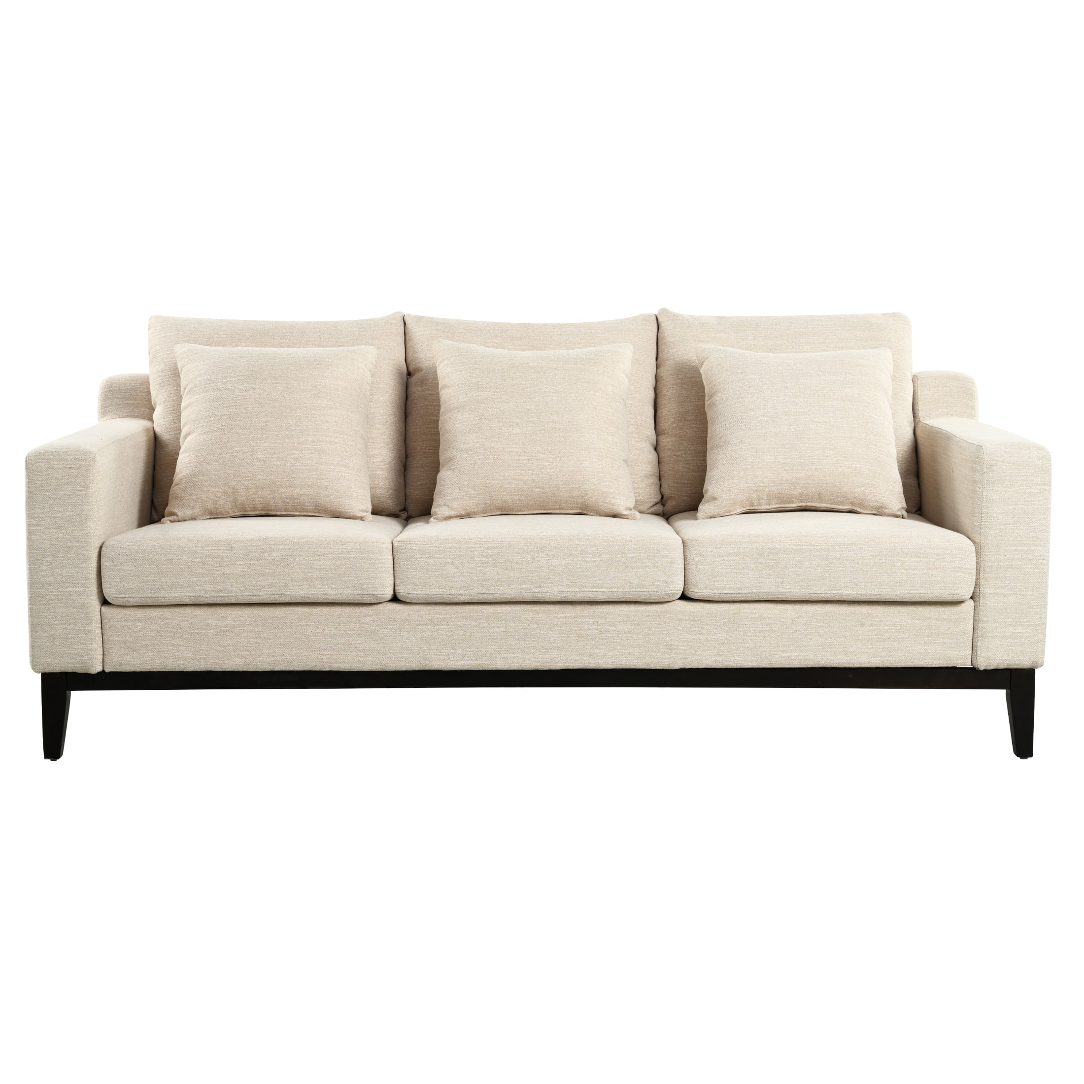 Noble House Contemporary Fabric 3 Seater Sofa with Accent Pillows, Beige