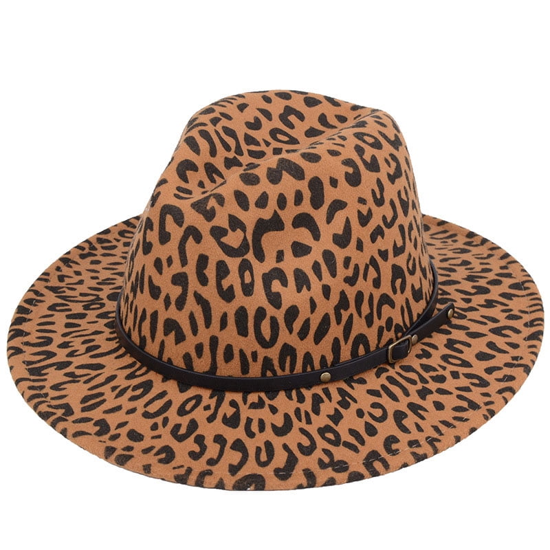 Women's Men's Wide Brim Fedora Wool Hat Leopard Print Wool Panama Jazz Hat 