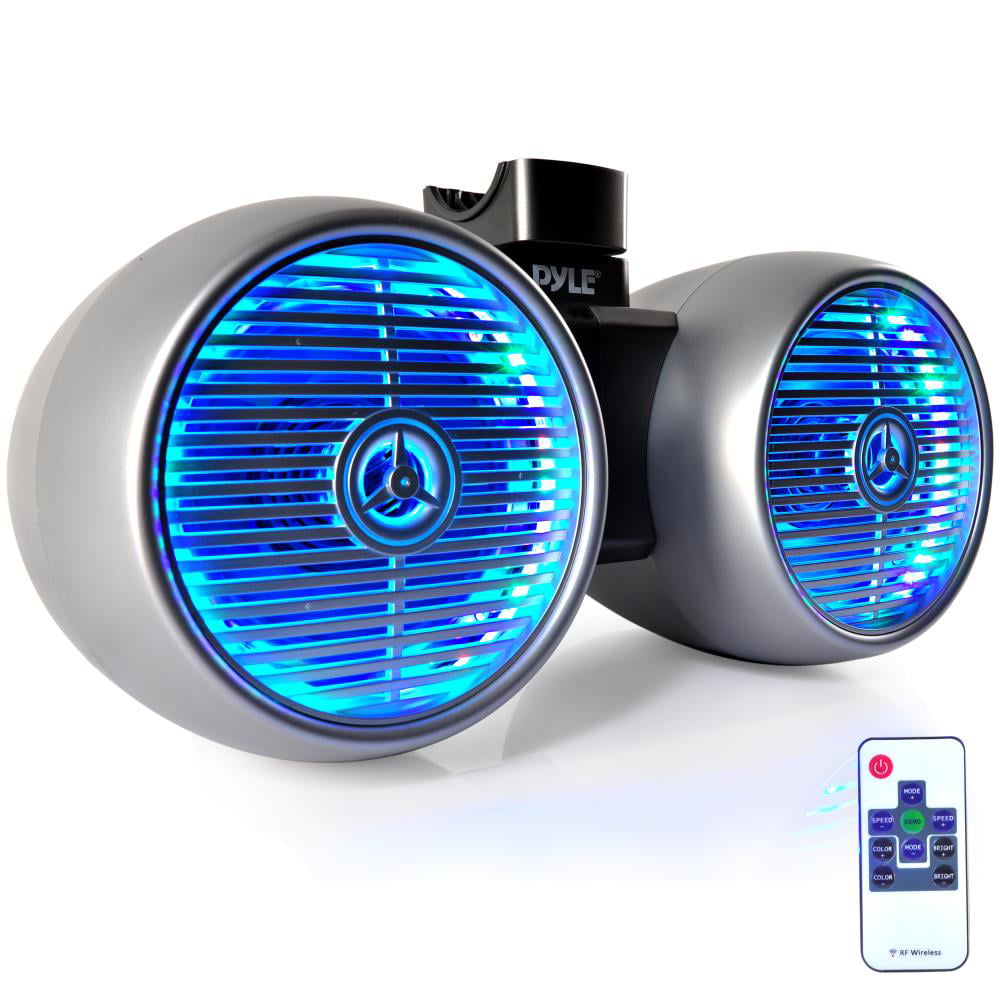 NEW Pyle PLMRWB852LES Dual 8" Marine Tower Wakeboard Speakers  Color Lights 600W 