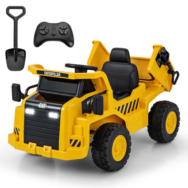 Patiojoy Kids Ride on Dump Truck 12V Electric Vehicle w/2.4G Remote Control Working Megaphone Toy Car with LED Lights