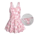 thumbnail image 6 of COEQINE Girls One Piece Bathing Suit with Skirt, Scoop Neck Sleeveless Wide Straps Swimwear, Polyester Spandex Swimsuit for Kids 10-11 Years, Machine Washable Axolotl Cherry Blossom Pink, 6 of 8