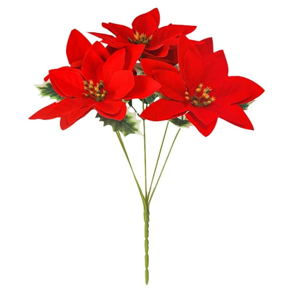 XIANXIAN Poinsettia Flowers Artificial, 5 Head Velvet Poinsettia Bushes, Artificial Christmas Flowers Artificial Poinsettia Bouquet Christmas Decoration for Indoor Outdoor Home Porch Decor