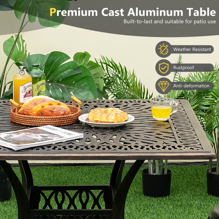 Aimee Lii 35.4" Aluminum Patio Square Dining Table with Umbrella Hole, Outdoor Patio Furniture, Bronze Aimee Lii 35.4" Aluminum Patio Square Dining Table with Umbrella Hole, Outdoor Patio Furniture, Bronze
