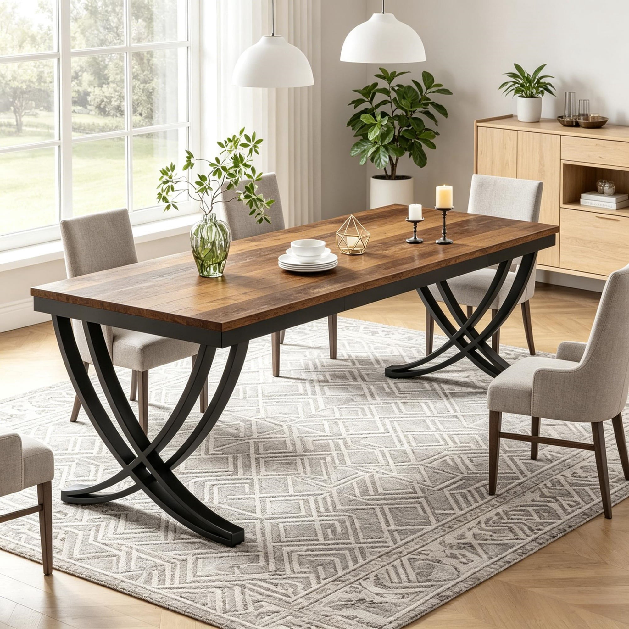 Dining Table, Rectangular, Seats 6-8, Industrial Style, Black