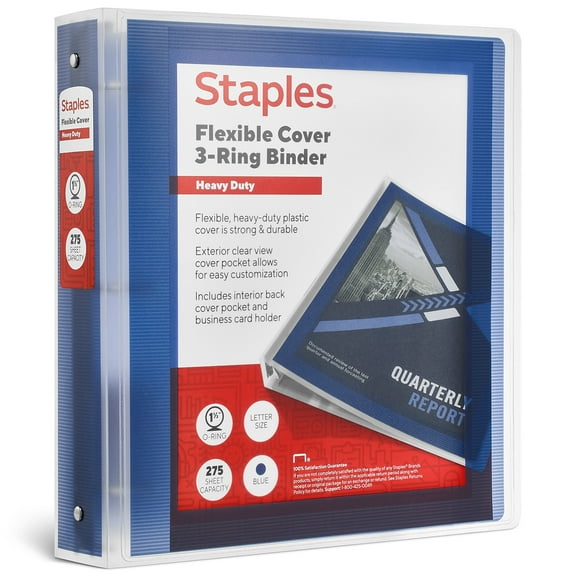Staples Heavy Duty 1 1/2" 3-Ring Flexible Poly Binder Blue (ST62616)