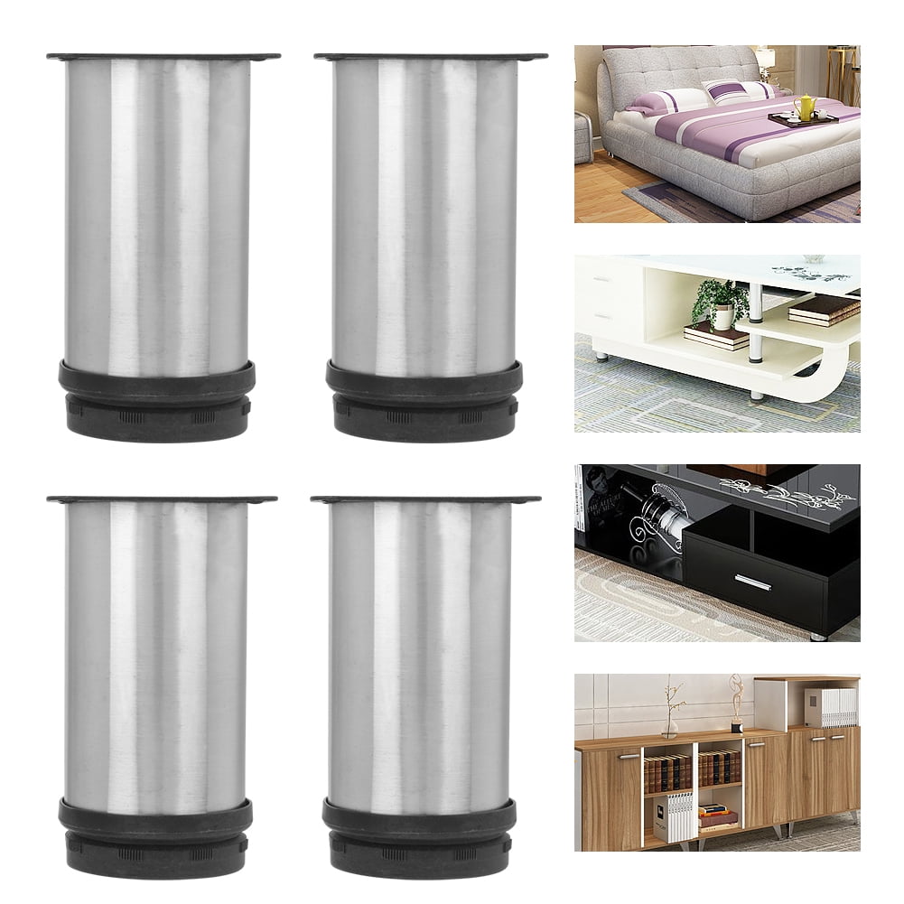 Tebru Stainless Steel Table Feet,TV Cabinet Feet,4 Pcs Stainless Steel Plating Adjustable Round Furniture Feet 50 x 100mm for Sofa Tea Table