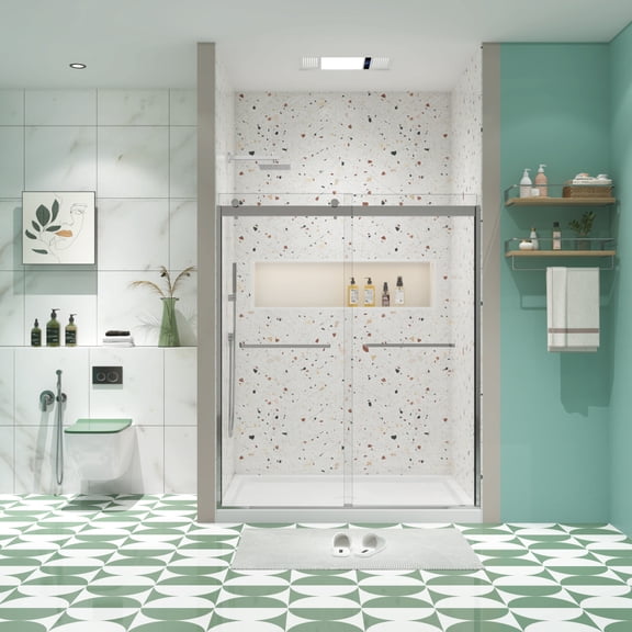 Bypass shower door, sliding door, with 5/16" tempered glass and Brushed Nickel  finish 6074