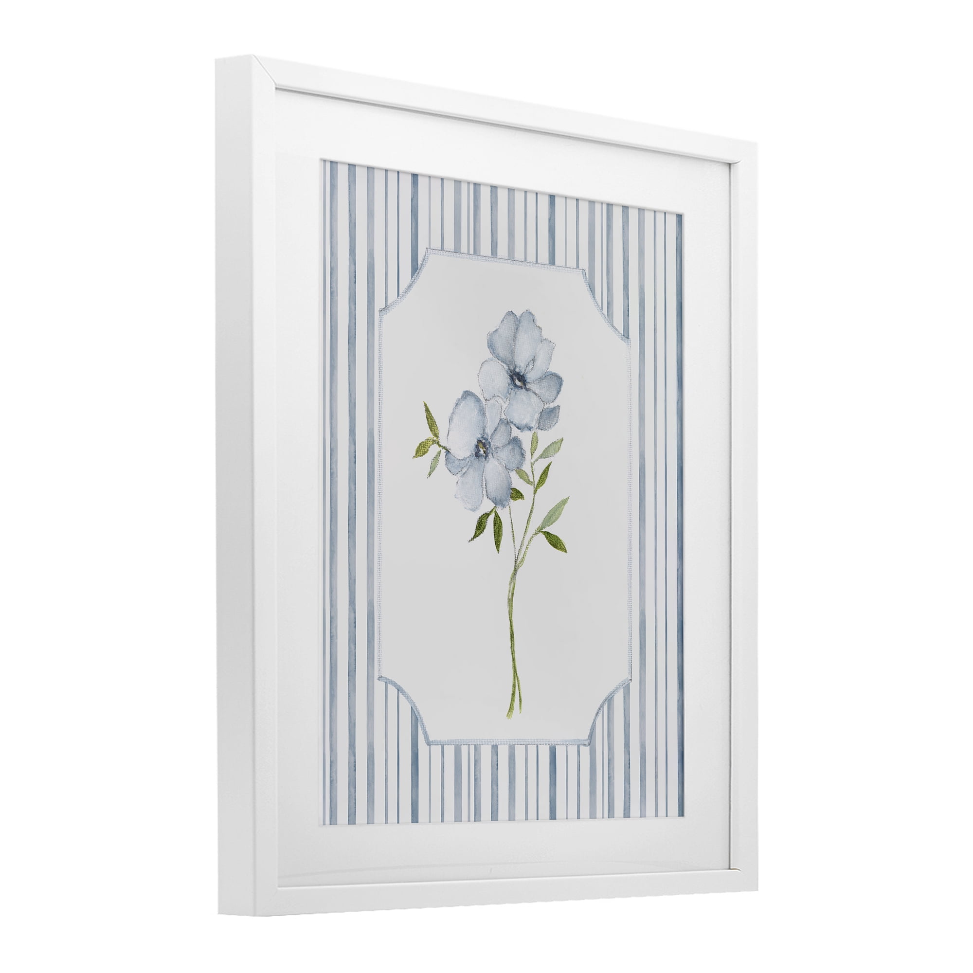 Stupell Industries Blooms And Stripes White Framed Print Under Glass, design by Tava Studios