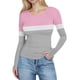 thumbnail image 3 of RKSTN Women's Ribbed Knitted T Shirts Oversized Crewneck Striped Print Slim Long Sleeve Pullover Shirt Top Womens Casual Plus Size Round Neck Printed Stretch Loose Comfy Tee Fall Spring Clothes, 3 of 8