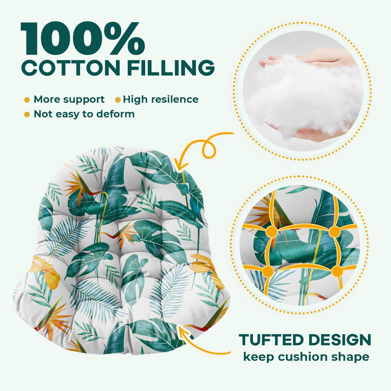 Waterproof Egg Chair Cushion Replacement Outdoor Hanging Egg Chair Cushion 47x35x7 Inches Thicken Couch Cushions with Ties, Blue Enchantress