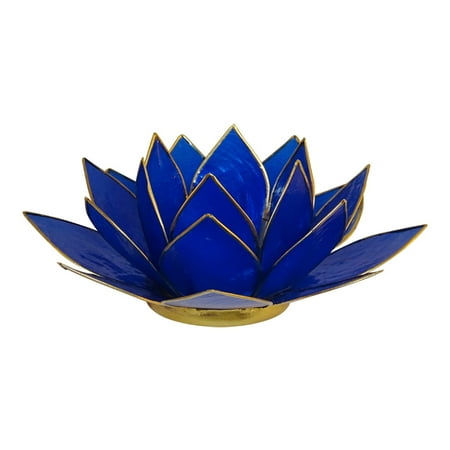 Decorated Candle Holders The Crabby Nook Lotus Tea Light Candle Holder Capiz Shell Decorating Accent Home Decor (Royal Blue) ()