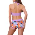 thumbnail image 3 of INSPIRAR CHIC Conjuntos de Bikini de Dos Piezas con Estampado de Hojas y Bloque de Color, Top Halter y Pantalones Cortos, Trajes de Baño, Grande, Púrpura Claro, 3 of 5