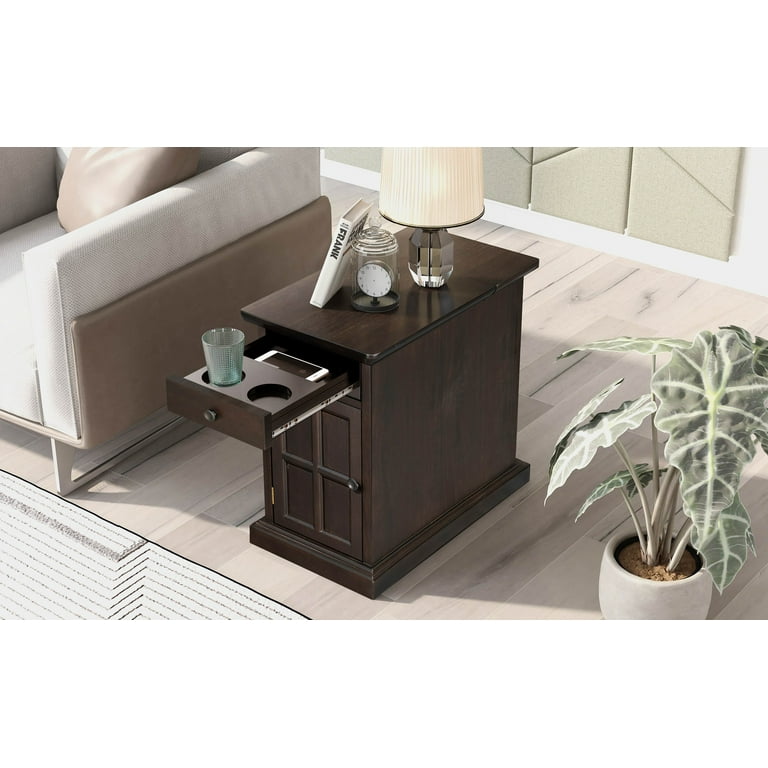Euroco Chairside End Table with Built-in Power Strip, Lift-Top