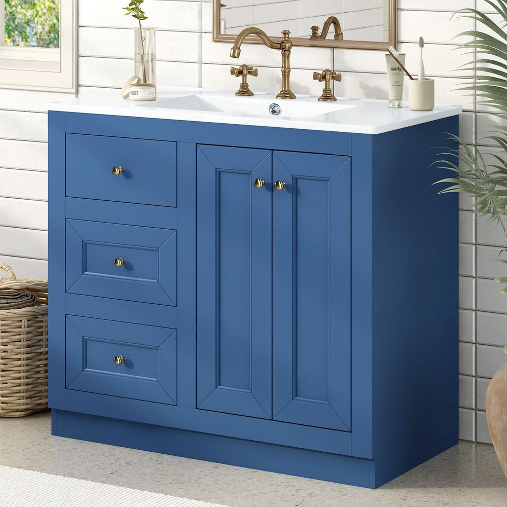 MIDODO 36" Bathroom Vanity with Sink, Modern Bathroom Cabinet with a Soft Closing Door and 4 Drawers Solid Wood Frame