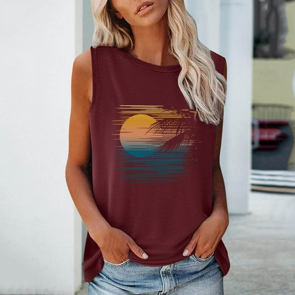 Ayolanni Women Tunic Tops Round Neck Graphic Muscle Sleeveless Tank Tops Tunic for Women