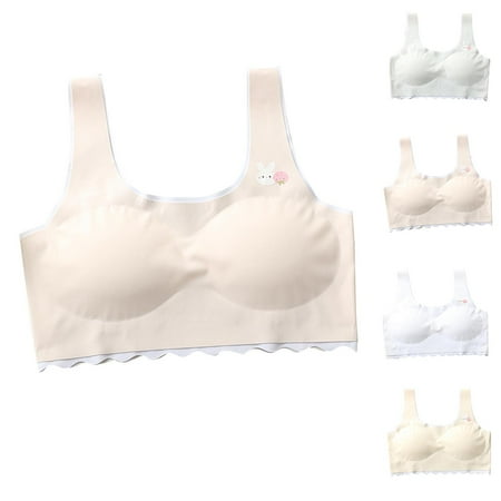 Riecok Big Girl Sports Bra Seamless Cotton Training Tank Fixed Cup Children s Developmental Ice Silk Girls  Underwear Girls  Adolescence Elementary School And Junior High School Bra White 12 T