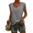 thumbnail image 2 of Pompotops T-Shirt Décontracté Col Rond Ample Manches Courtes Couleur Unie Blouse Tops, 2 of 5