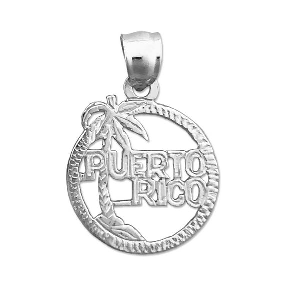 Rhodium Plated 925 Sterling Silver Puerto Rico In Circle Charm
