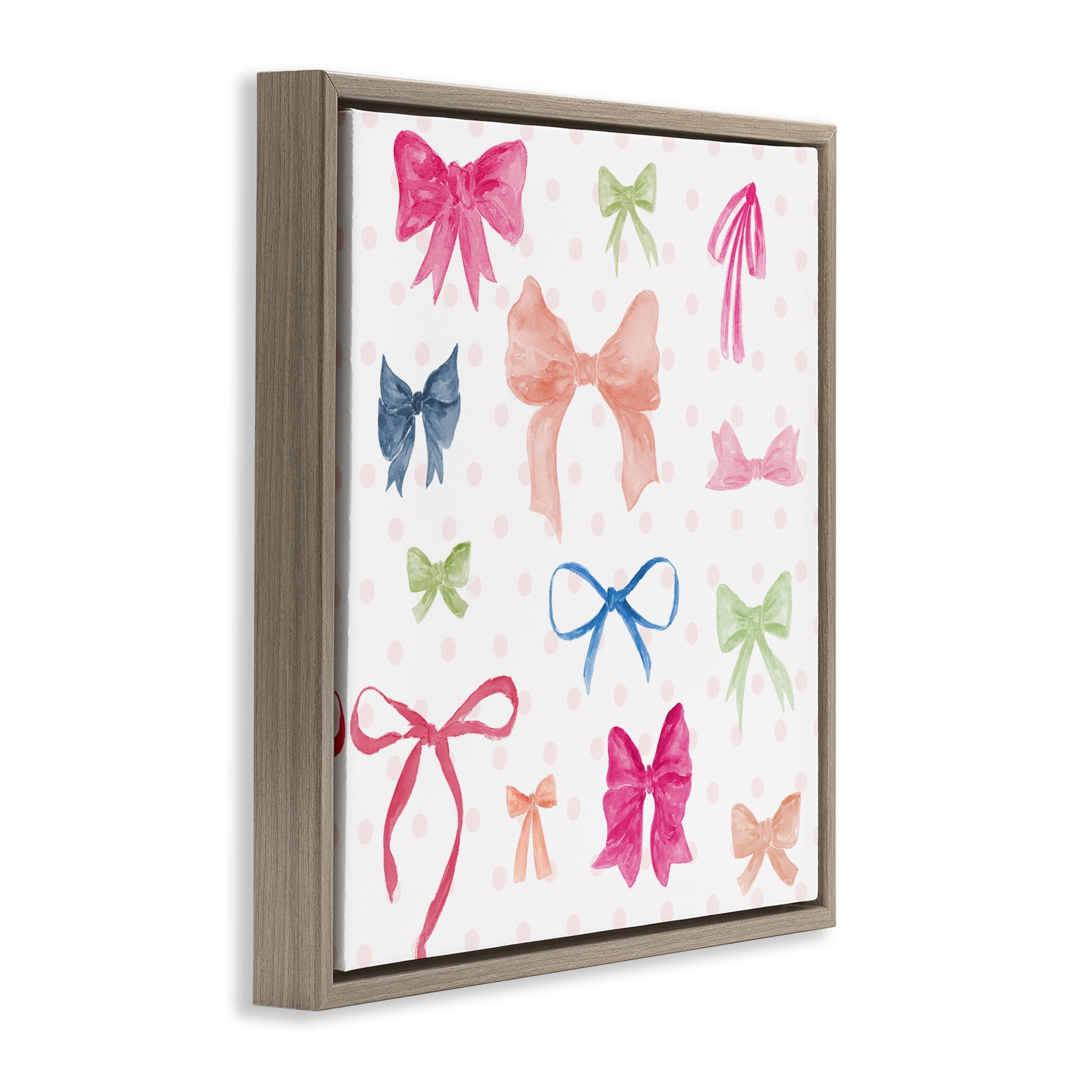 Stupell Industries Colored Bows on Plaid Brown Framed Floater Canvas Wall Art, design by Lucille Price