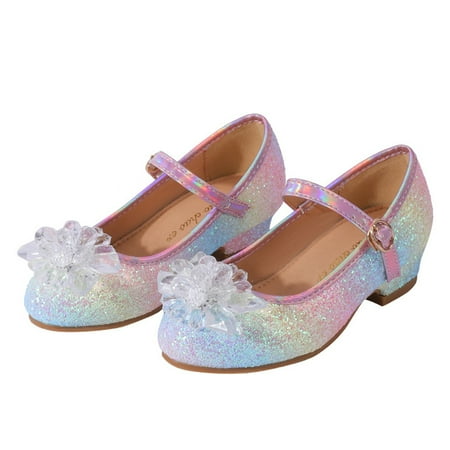 

LYMAYTER Girls Sparkle Party Mary Jane Shoes Pink Folwer Princess Low Heel Dress Shoes for Kids Toddler