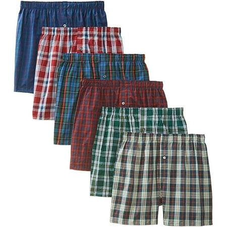 

Cotton Plus Woven Assorted Plaid Boxer Cotton Blend Underwear | 6 Pack (SM)