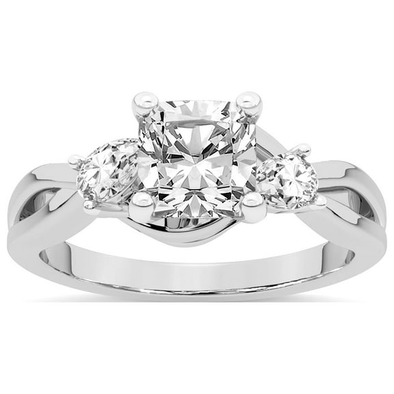 IGI Certified 3 Carat Cushion Shape Lab Grown Diamond Engagement Ring | 14K White Gold | Odette Three Stone Bypass Diamond Ring | FG-VS1-VS2 Quality Friendly Diamonds