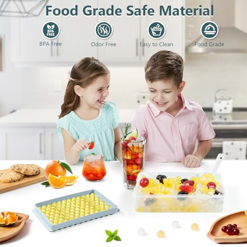 Stackable Mini Ice Cube Trays with Lid & Bin - 0.55 Inch Tiny Pebble Ice for Fast Cooling in Drinks, Easy Twist Release, Perfect for Iced Coffee and Cocktails (2-Pack, Blue)
