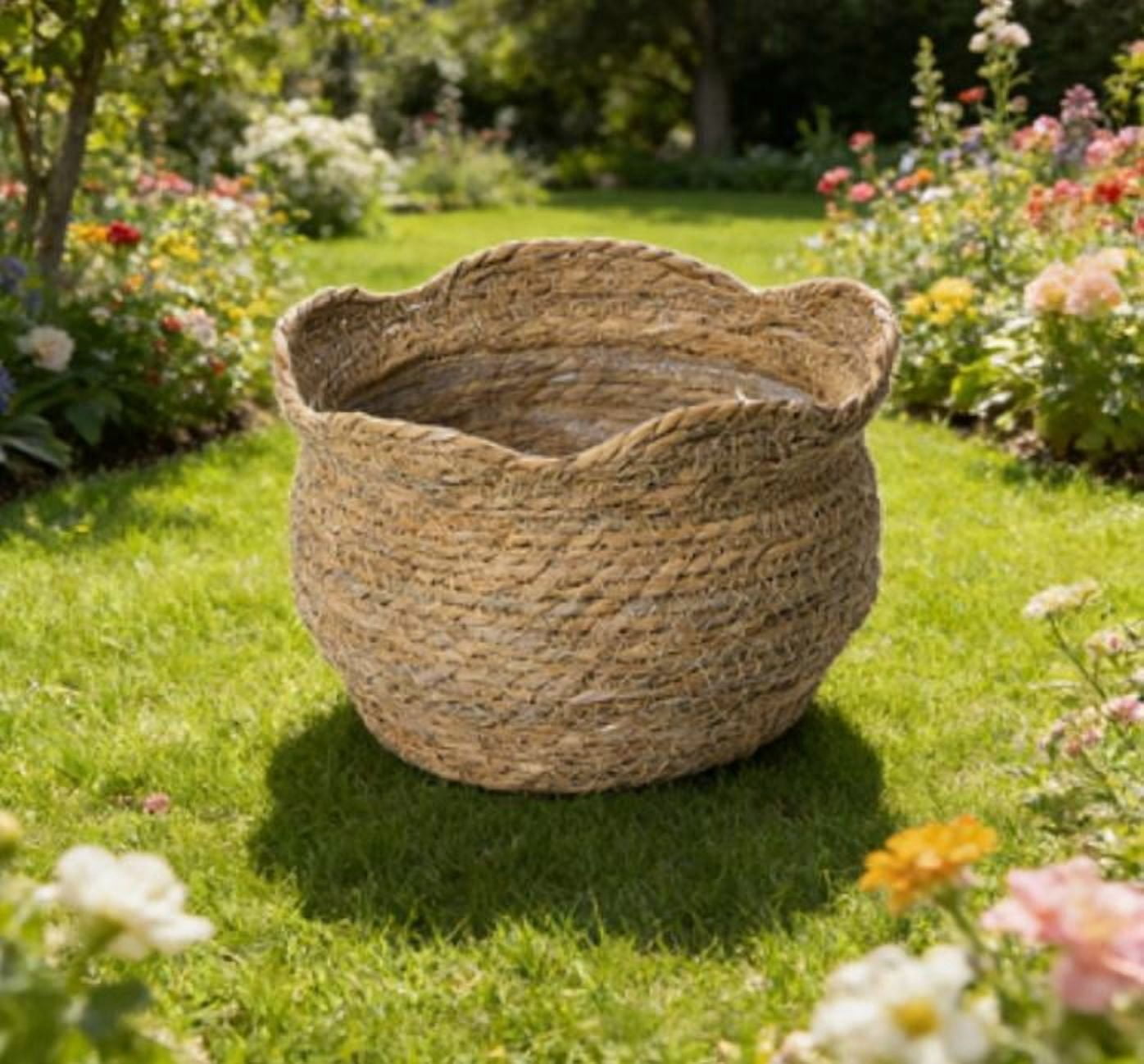 Large Premium Woven Wicker Planter Basket with Leakproof Plastic Liner – Natural Stylish Pot Cover for Indoor Outdoor Plants, Rustic Boho Farmhouse Room Decor