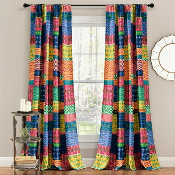 Lush Decor Misha Light Filtering Window Curtain Panels Fuchsia/Navy 52X84 Set