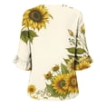 thumbnail image 4 of Dolkfu Multicolor Women'S Summer Tops Button V-Neck Sunflower Print Elbow-Length Printed Retro Floral Blouses & Tops Multicolor,L, 4 of 5