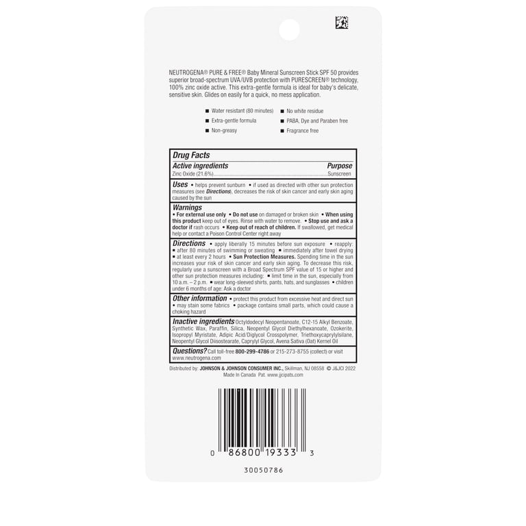 Neutrogena Pure & Free Baby Mineral Sunscreen Stick SPF 50 photo 2