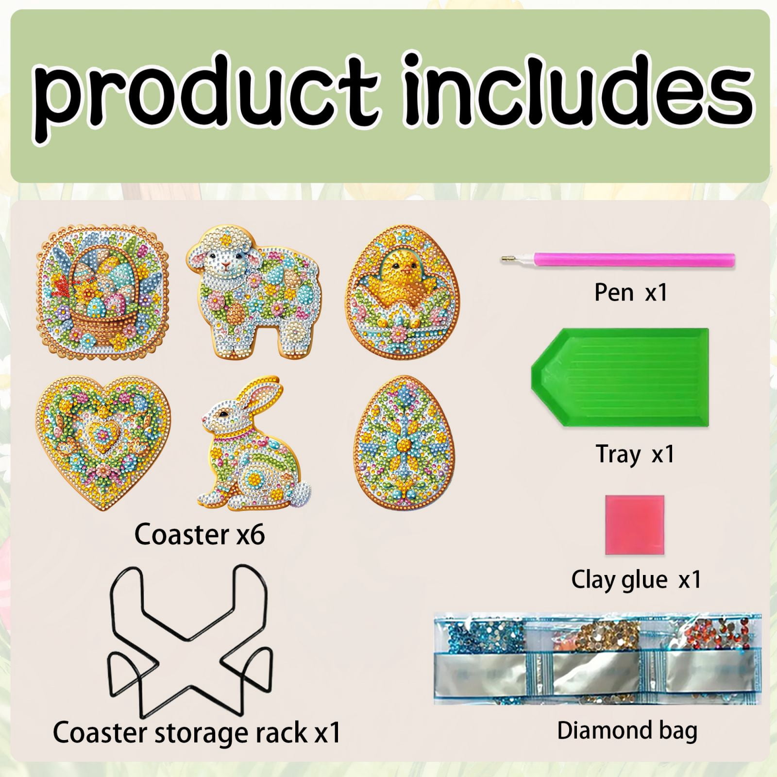 FLOPESN 6Pcs Easter DIY Diamond Art Coasters Kits, Creative Irregular Shape Wooden Desktop Decoration Gift Coasters -Easter Cookies