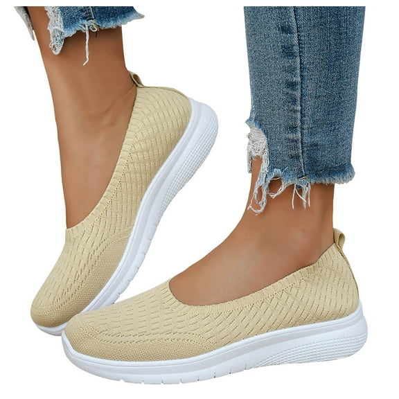 Women's Orthopedic Platform Slip on Walking Shoes Comfortable Knitted Arch Support Nursing Work Flat Sneakers