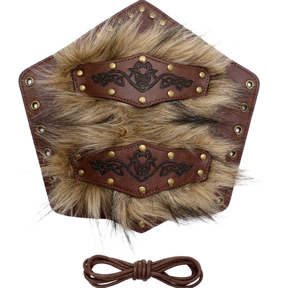 Jiibva Viking Faux Fur Bracers PU Leather Wrist Guards Costume Arm Cuffs Brown