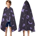 thumbnail image 3 of Purple Halloween Ghosts Skulls and Bats Hooded Bath Towel，50"x30" for Ages 3 To 12 Kids, Quick Dry Lightweight Soft Microfiber Hood Beach Towel Cover Up for Kids, 3 of 7