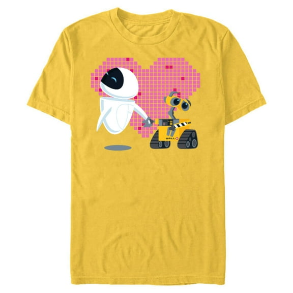 Disney Pixar Wall-E and Eve Geometric Heart T-Shirt- Short Sleeve Blended T-Shirt for Adults - Customized-Yellow