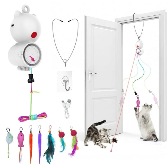 Rechale 2 in 1 Interactive Cat Toy - Smart Laser & Hook, USB Rechargeable, 7 Replaceable Accessories, Indoor Entertainment