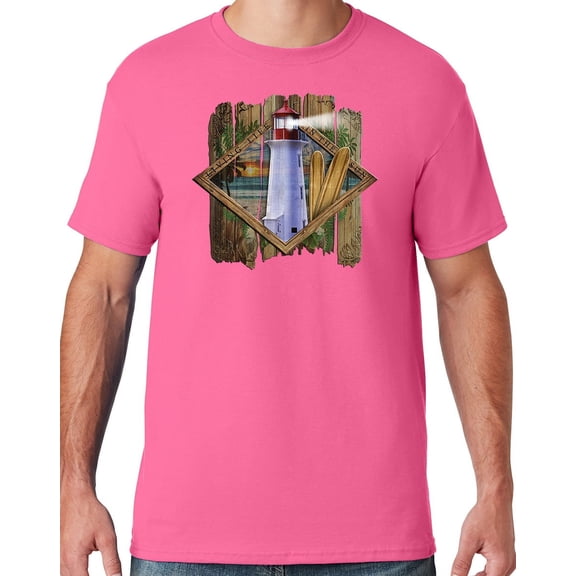 Mens Manu Bay Surf Company SURF LIGHTHOUSE T-shirt, 4XL Neon Pink
